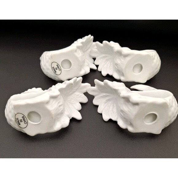 Unique Rooster Large Comb Large Plummage Napkin Rings White Porcelain Set Of 4 - Picture 11 of 13